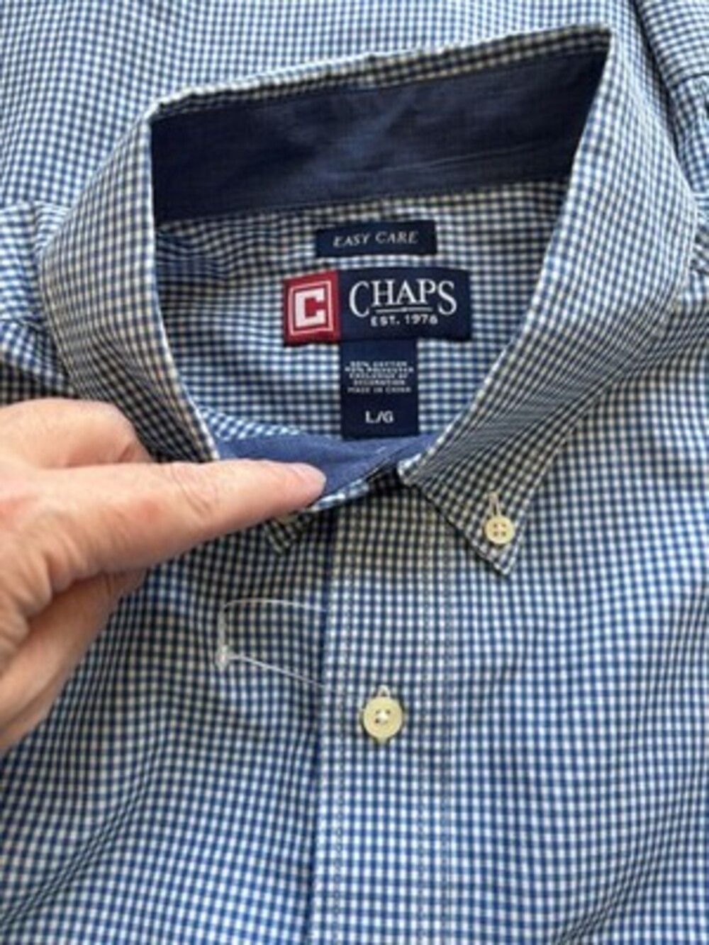 Chaps Men’s Blue Gingham Button Down Sz Lg